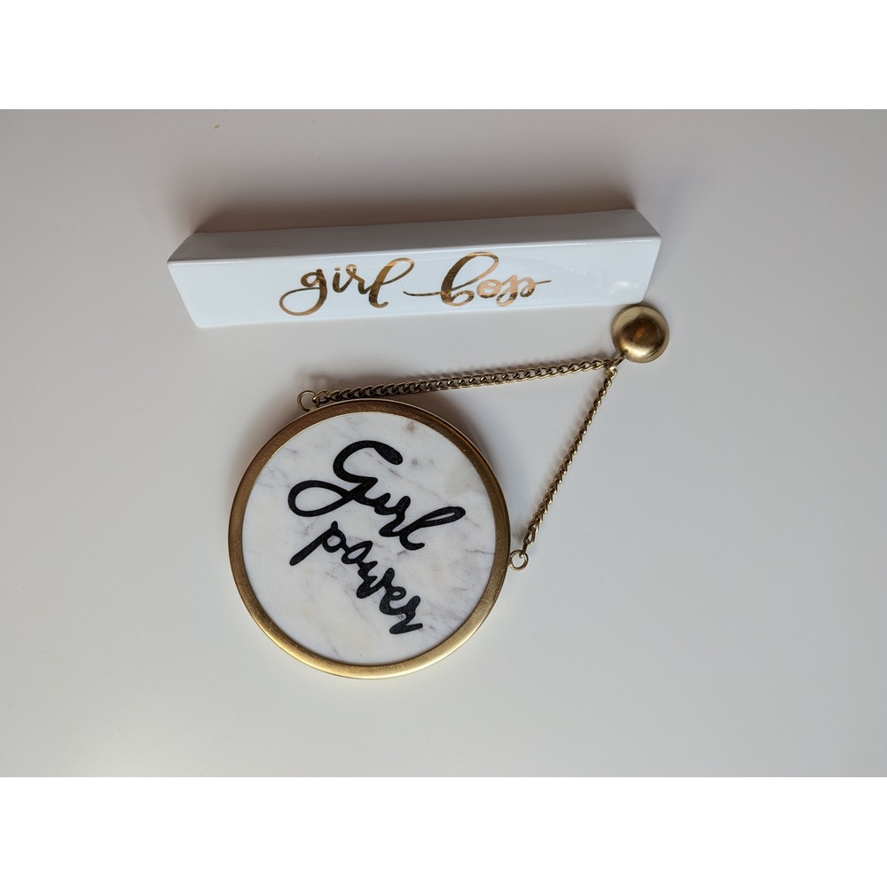 Primaâ Design Girl Boss Desk Nameplate and Girl Power Marble Hanging Sign Set